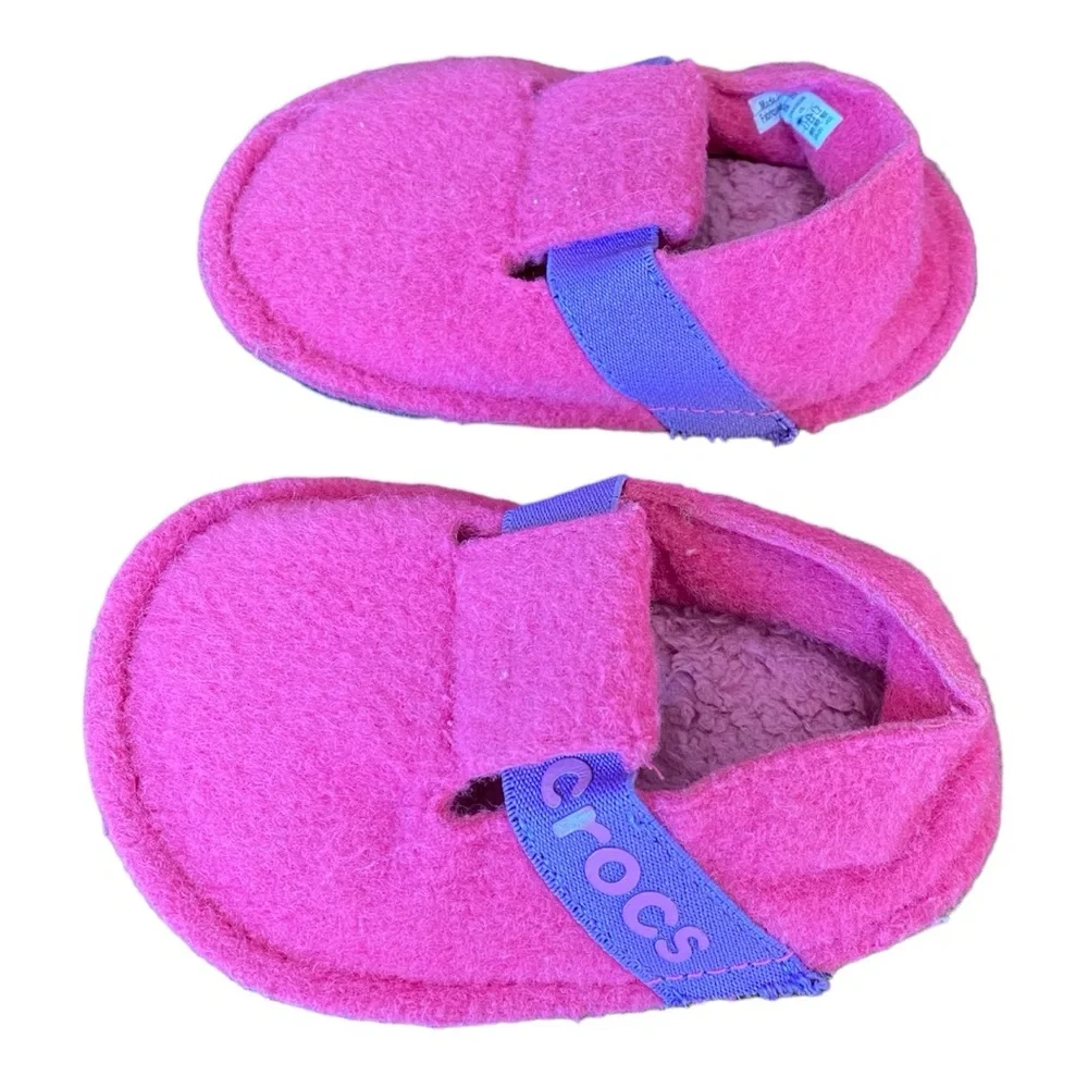 Crocs Classic Slipper Kids Pink Purple Fleece Toddler Size C5 GUC